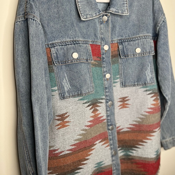 Aztec Print Denim Shacket - Picture 2 of 6